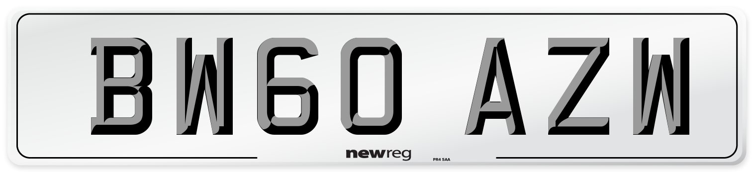 BW60 AZW Number Plate from New Reg